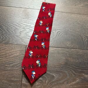 Vintage Peanuts Men’s 100% Silk Snoopy Bike Tie Red New Deadstock